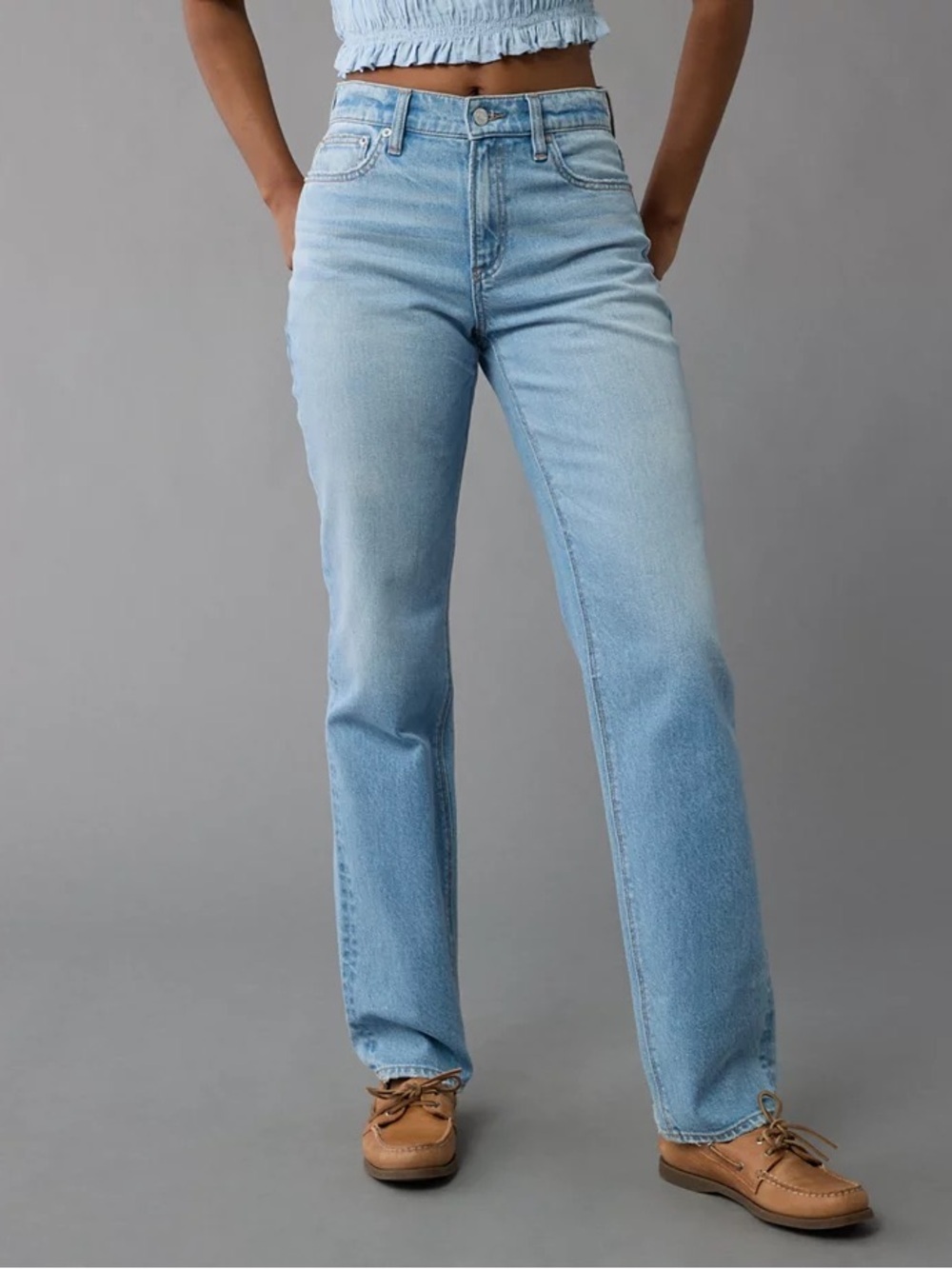 American Eagle X-Long High-Rise Straight Jeans in Light Blue NWT 14